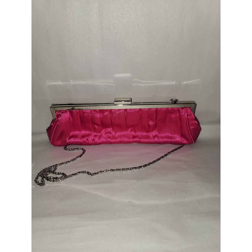 Caché Y2K Hot Pink Satin Pleated Evening Clutch Silver Chain Purse